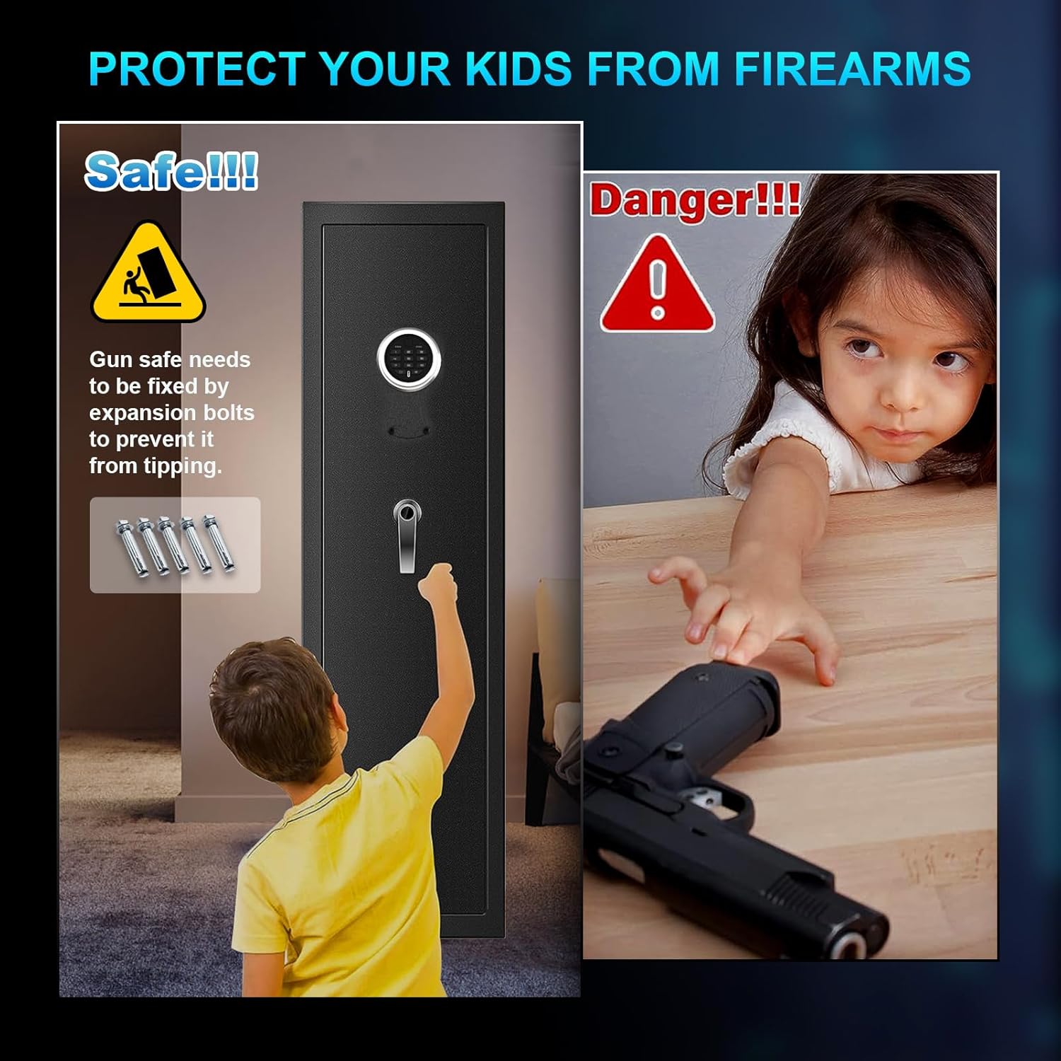 4-5 Rifle Gun Safe, Gun Cabinet for Home Rifle and Pistols with Upgraded Digital Keypad and LED Light, Quick Access Gun Safes & Cabinets with Removable Shelf and Rifle Racks