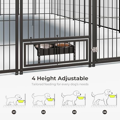 10X19FT Large Dog Kennel Outside with Feeding, Heavy Duty Outdoor Dog Run Cage with Cover & Lock, Outdoor Pet Enclosure Fence for Yard with Roof
