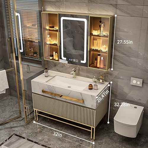 Bathroom Vanity - Bathroom Vanity with Sink, Bathroom Vanities Set includes Smart Led Fog Removal Lights & Mirror Side Cabinet (48")