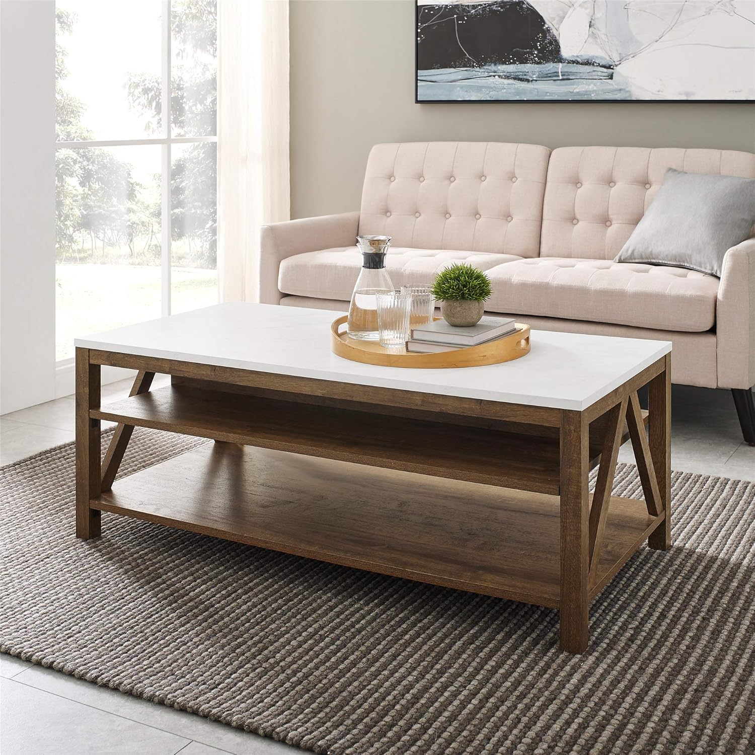 Walker Edison Modern Farmhouse A-Frame Wood Rectangle Side Table Living Room Small End Accent Table, 13 Inch, Rustic Oak