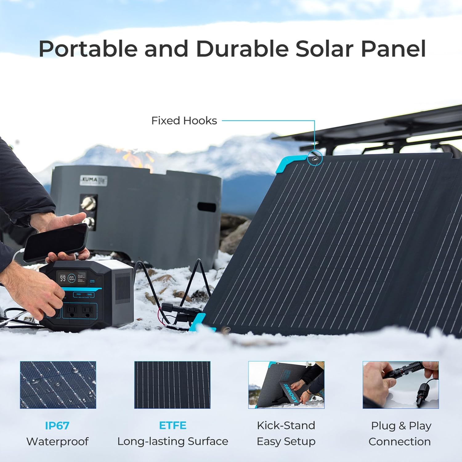 Renogy Portable Power Station Camping, 222Wh Backup Lithium Battery of Fast Recharging, w/Two 120V/200W Pure Sine Wave AC Outlets, Solar Generator for Outdoor Camping Travel, Compatible with PV Input