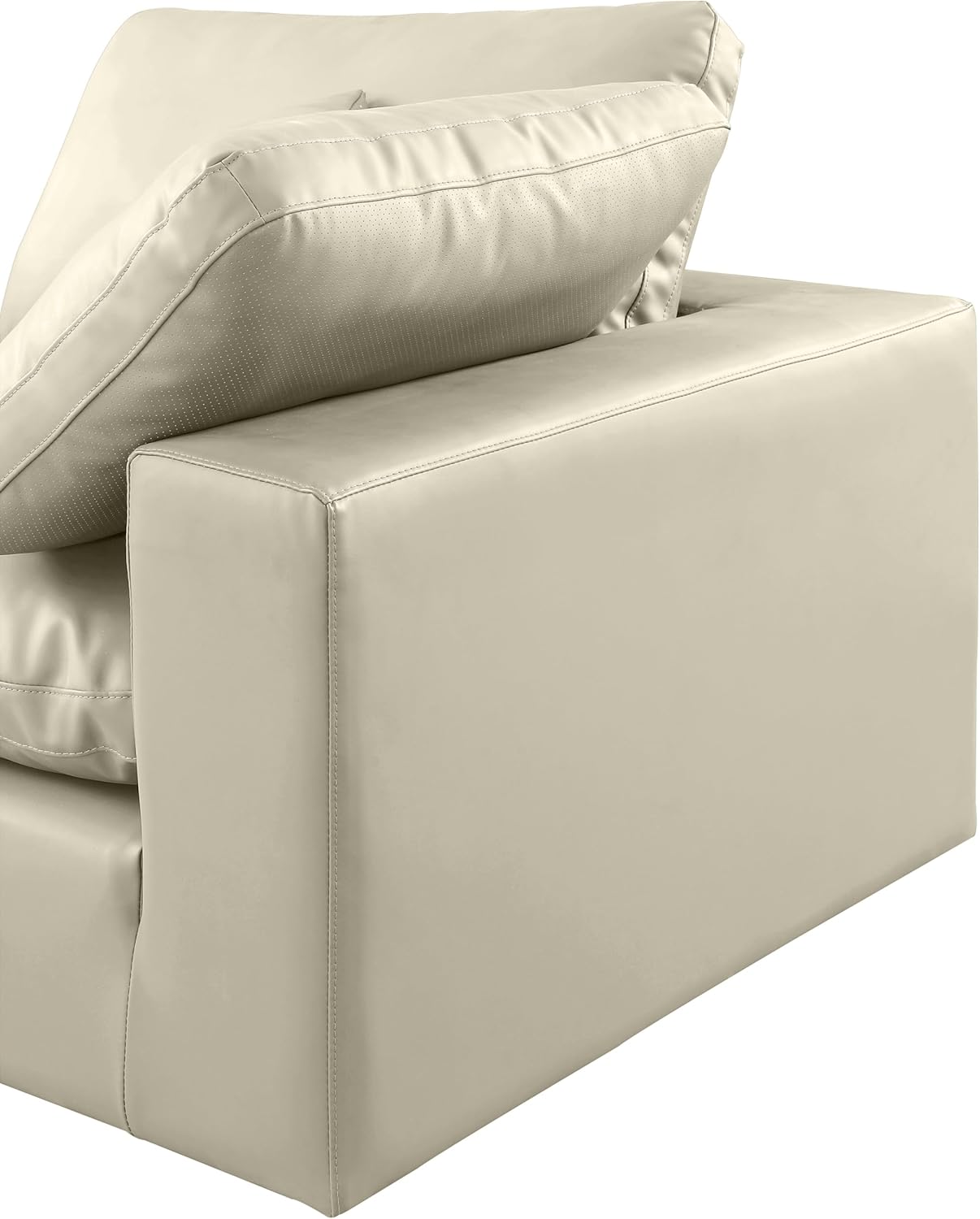 Meridian Furniture Comfy Collection Modern | Contemporary Upholstered Modular Sectional, Soft Vegan Leather, Fiber-Filled, 120" W x 120" D x 35" H, Cream