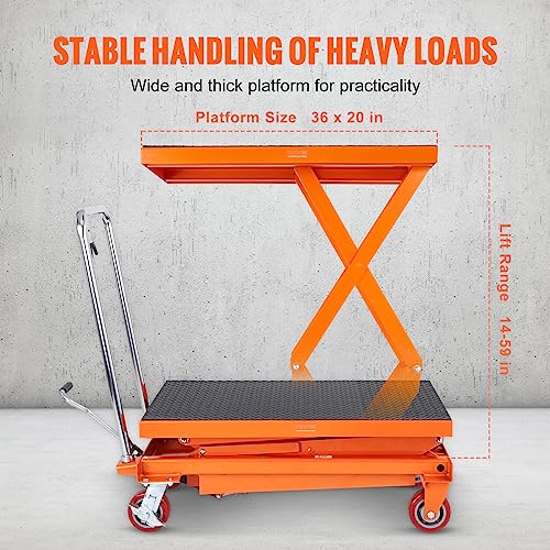 VEVOR Electric Lift Table, 330 lbs Capacity Single Scissor Lift Table, 8-28 in Height Adjustable Lifting Platform, Coffee Table Lift with 4 Wheels, for Material Handling and Transportation, Black