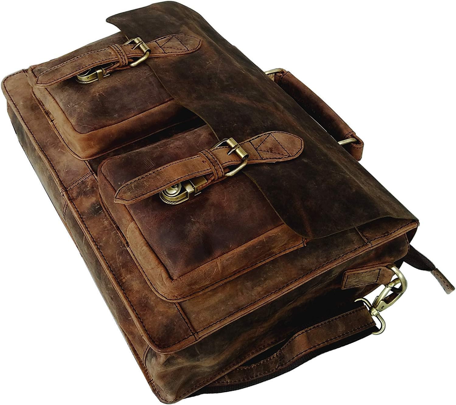 cuero Retro Genuine Buffalo Vintage Hunter Leather Men Laptop Messenger Shoulder Bag Office Briefcase College Bag For Men And Women By Cuero (15 inch)