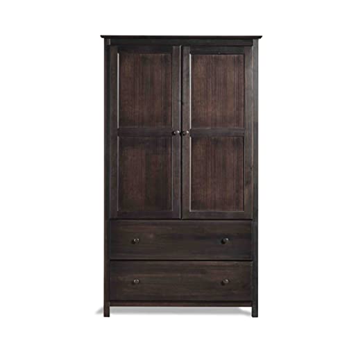 Grain Wood Furniture Shaker 2-Door Wardrobe, Solid Wood with Walnut Finish