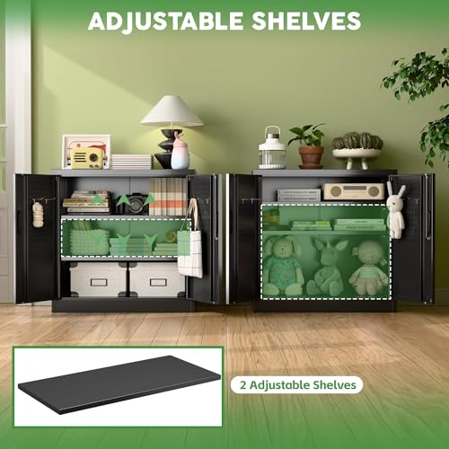 Aobabo Garage Storage Cabinet with Wheels,72" H Metal Storage Cabinet with 2 Doors and 4 Adjustable Shelves for Garage Home, Black,Required-Assembly