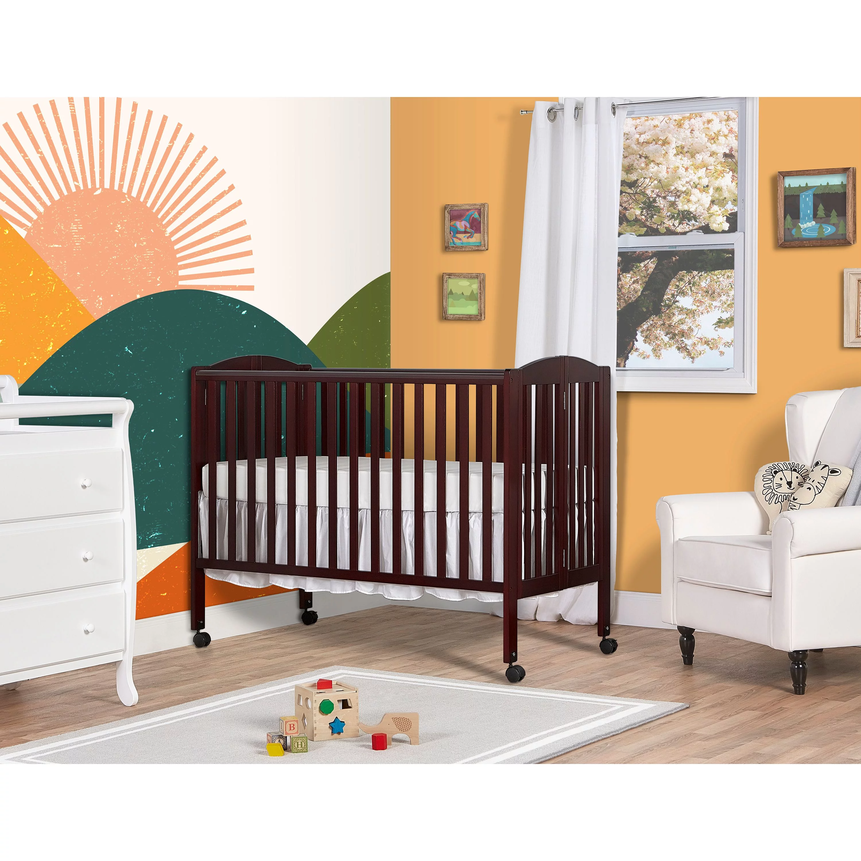 Dream On Me Full Size 2-in-1 Folding Stationary Side Crib, Locking Wheels, Espresso