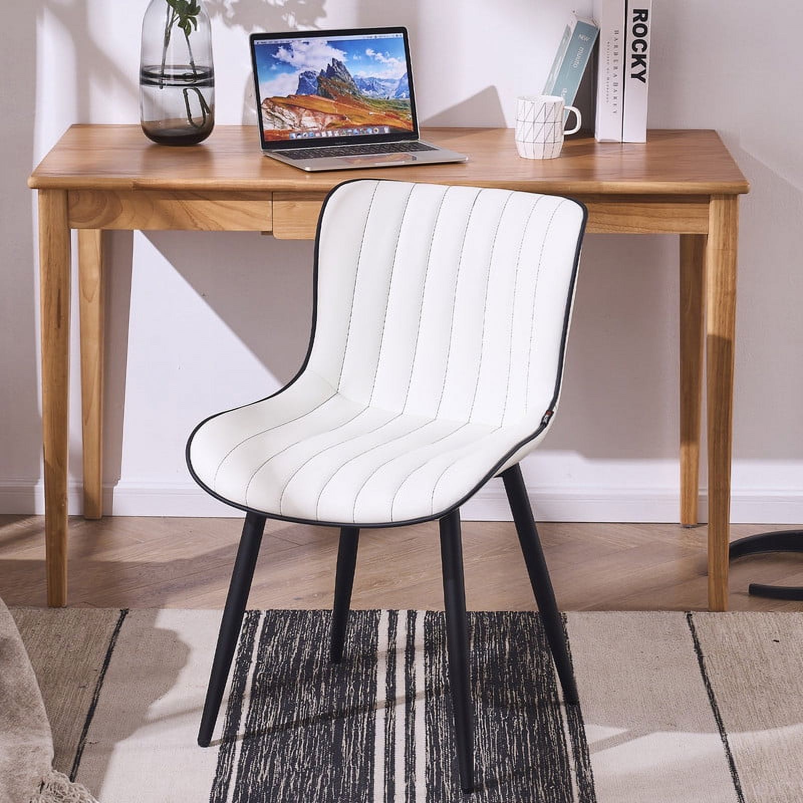 YOUNUOKE Dining Chairs Set of 2 Mid Century Modern Faux Leather Kitchen Dining Chair, White