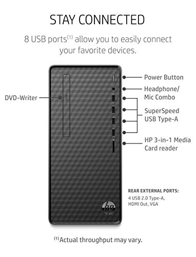 HP Desktop PC, AMD Ryzen 3 5300G, 8 GB SDRAM, 512 GB SSD, AMD Radeon Graphics, Windows 11 Home, M01-F3020 (2022),Black