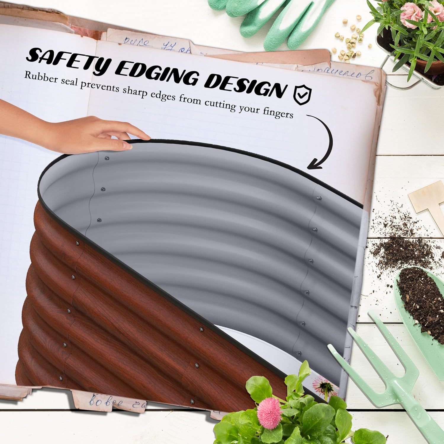 Raised Garden Bed, Galvanized Oval Metal Planter Elevated Garden Box for Gardening, Brown 41.25" L x 23.5" W x 16.5" H