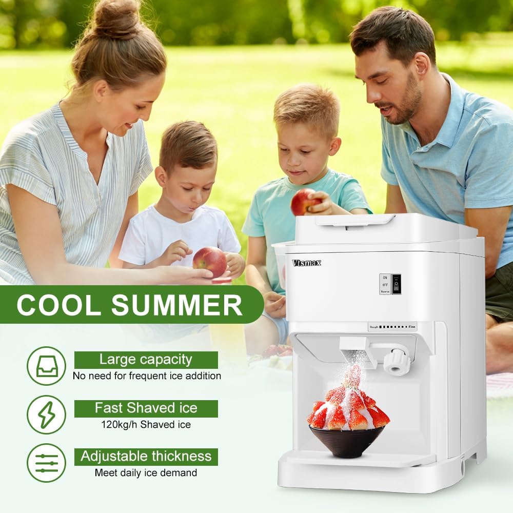 110V Electric Ice Shaver, 350W Shaver Snow Cone Machine, Thickness Adjustable Ice Shaving Machine 440LBs/hr Rotate Speed& Strong Power for Parties Events Snack Bar, Home and Commerical Use