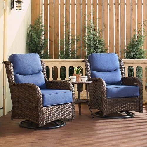 Luxury Patio Furniture Set with 6-inch Thick Cushion, Outdoor Couch and High Back Swivel Rocker Patio Chairs, 7PCS Wicker Conversation Set for Deck, Yard, and Poolside in Blue (V2)