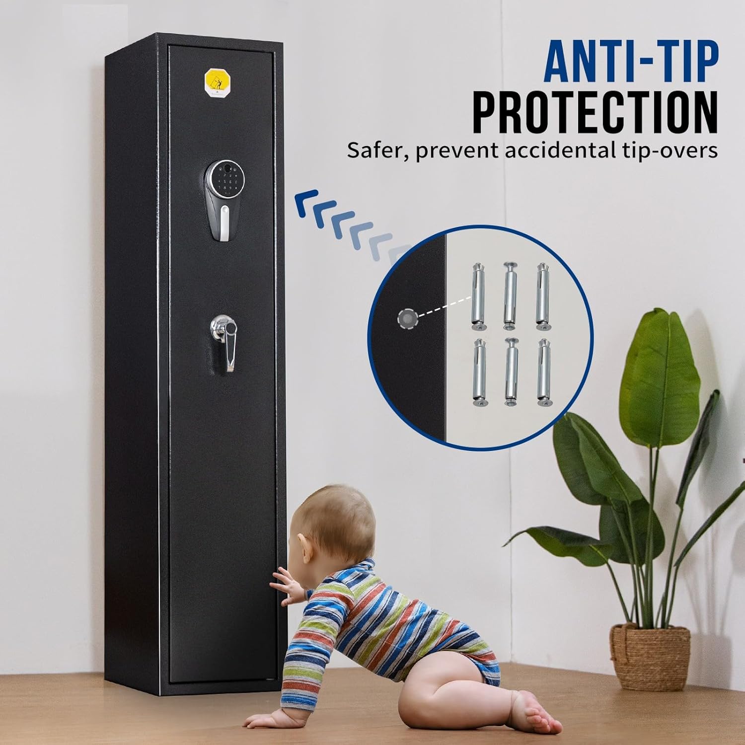BlackSmith 5 Long Gun Safe Biometric Rifles Safe for Home Rifles and Pistols Quick Access Fingerprint Gun Cabinet Lockbox 2 Rifle Gun Rack Dual Alarm Password Memory Function 16 Gauge Alloy Steel