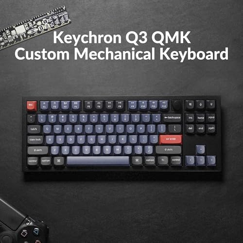 Keychron Q3 Wired Custom Mechanical Keyboard Knob Version, TKL QMK/VIA Programmable Macro with Hot-swappable Gateron G Pro Blue Switch Double Gasket Compatible with Mac Windows Linux (Black)