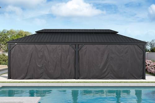 PURPLE LEAF 10' X 14' Permanent Hardtop Gazebo Aluminum Gazebo with Galvanized Steel Double Roof for Patio Lawn and Garden, Curtains and Netting Included, Grey