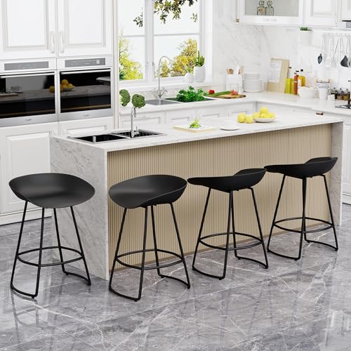Andeworld Swivel Barstools Set of 4,Modern 30" Bar Height Chairs Plastic Seat Metal Bar Stools for Kitchen Island Breakfast Bar,White