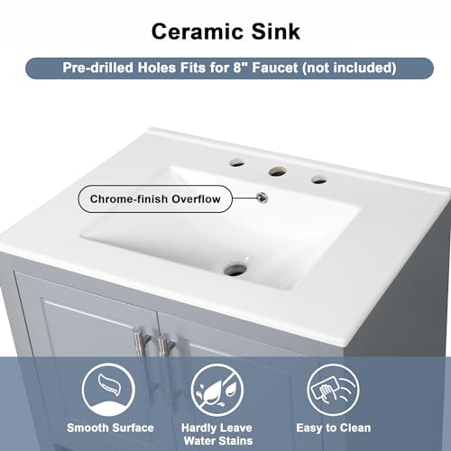 30" Bathroom Vanity with Sink,Bathroom Storage Cabinet with 2 Soft Closing Doors and Drawer,Multi-Functional Bathroom Vanities,Solid Wood Frame,Easy Assmebly(White)