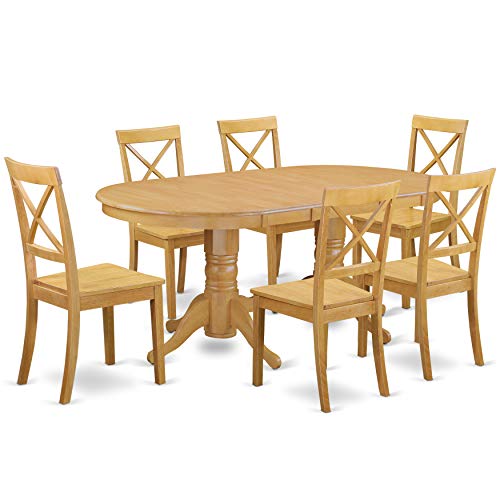 East West Furniture VABO9-OAK-W 9 Piece Modern Set Includes an Oval Wooden Table with Butterfly Leaf and 8 Dining Room Chairs, 40x76 Inch