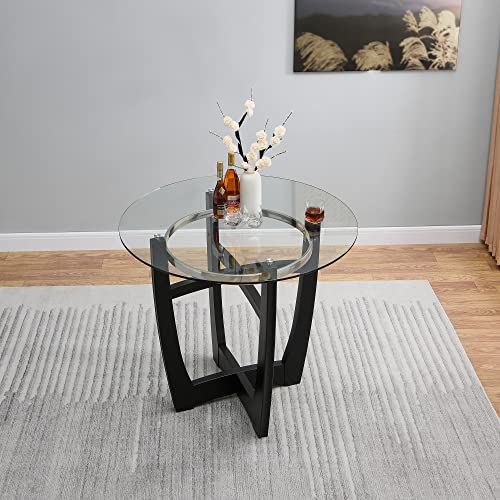 Glass Counter Height Bar Table Stools Set of 2, 42" Round Tempered Glasstop Counter Height Table Stools Set 26"H Barstools Chairs with Upholstered Back for Bar Kitchen Restaurant, Ivory White