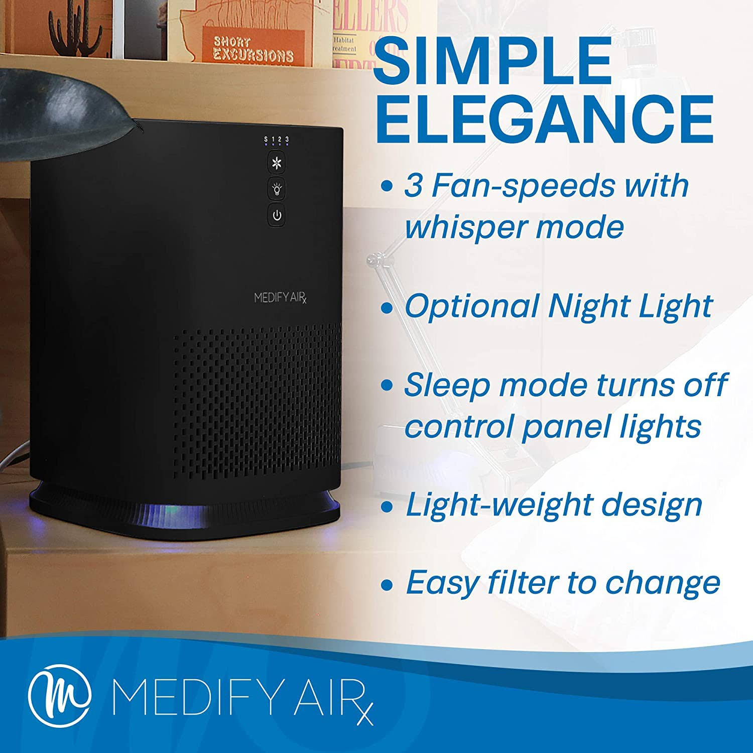 Medify Air MA-14 Compact Tabletop Home Air Purifier with HEPA Replacement Filter, Black