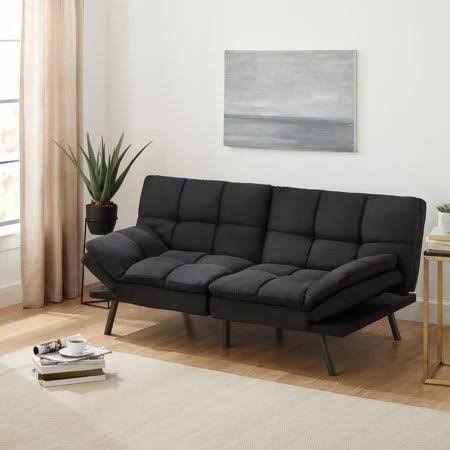 Mainstays Memory Foam Futon, Black Suede Fabric, 72&&, Size: Full