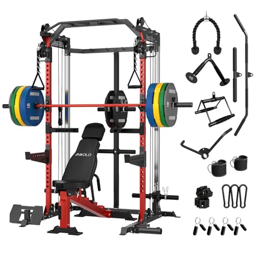 Mikolo Power Cage, 2000LB Power Rack with Independent Dual Pulley System, Multi-Function Home Gym Workout Machine for Cable Crossover