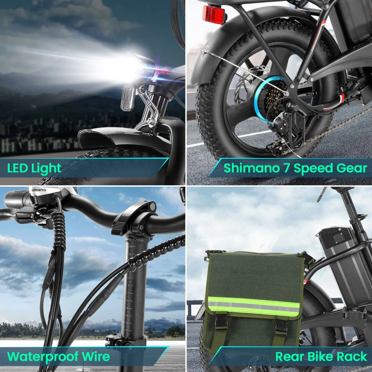 Elifine 16"×3.0 Fat Tire Folding Electric Bike for Adults, 350W Lockable Suspension Fork Electric Bicycle, LCD Display Foldable Ebike with 48V 7.8Ah Battery, 19.8 mph Snow Bike up to 50 Miles Range