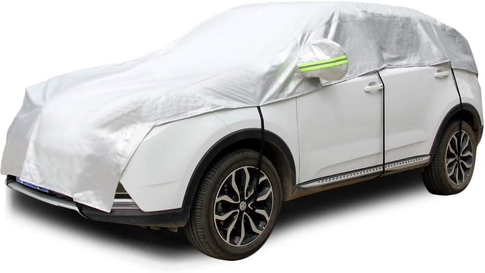 Konnfeir Half Car Cover with Cotton All Weather Car Body Covers Outdoor Indoor for All Season Waterproof Windproof Dustproof Snowproof Universal Car Half Cover (Fit Hatchback Length 158'' to 173'')