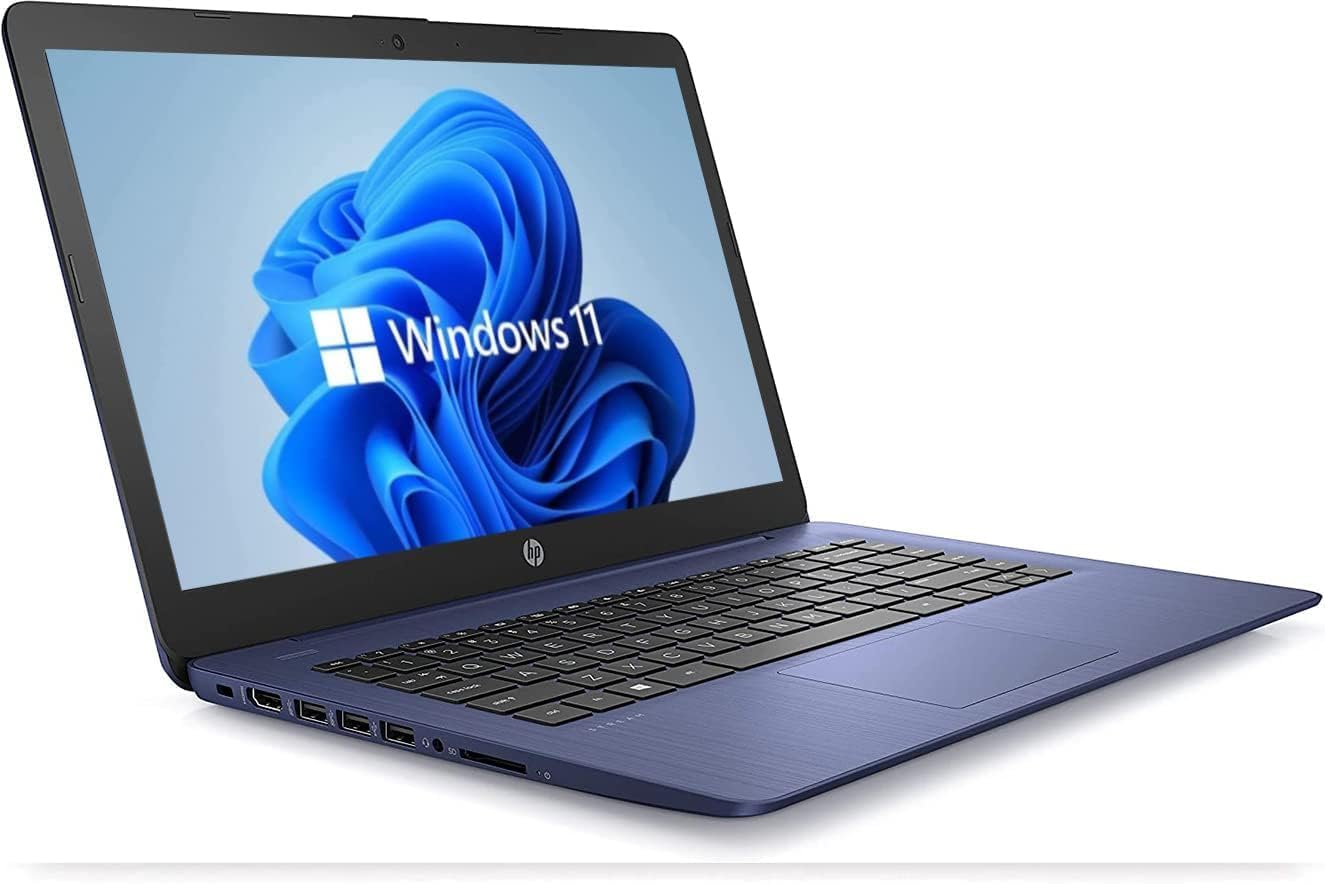 HP Newest 14" HD Touchscreen Laptop, Windows 11, Intel Celeron Quad-Core Processor Up to 2.60GHz, 4GB RAM, 64GB SSD, Webcam, Dale Blue (14-DQT - Renewed)