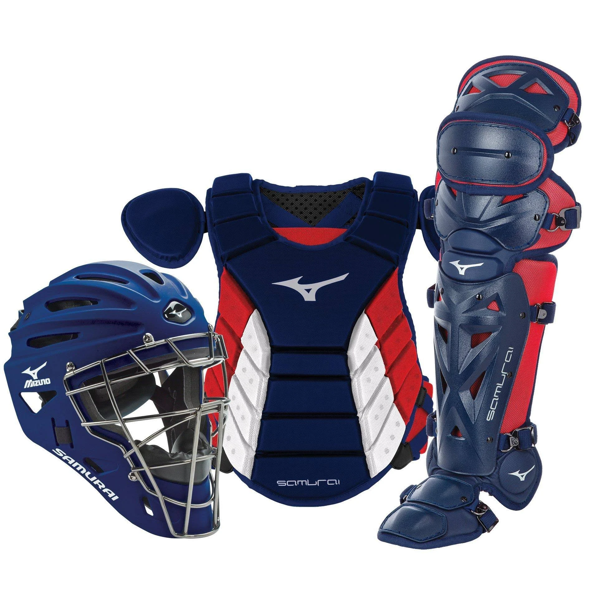 Mizuno Samurai 380418 Intermediate Baseball Catcher&s Gear Set - Navy/Red