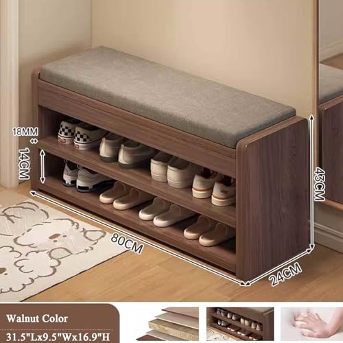 Shoe Bench with Storage Shelf - 2-Tier Footwear Rack Shoe Cabinet with Cushion Padded Seat - Shoe Storage Organizer for Entryway, Hallway,Bedroom,White-31.5" Lx9.5 Wx16.9 H