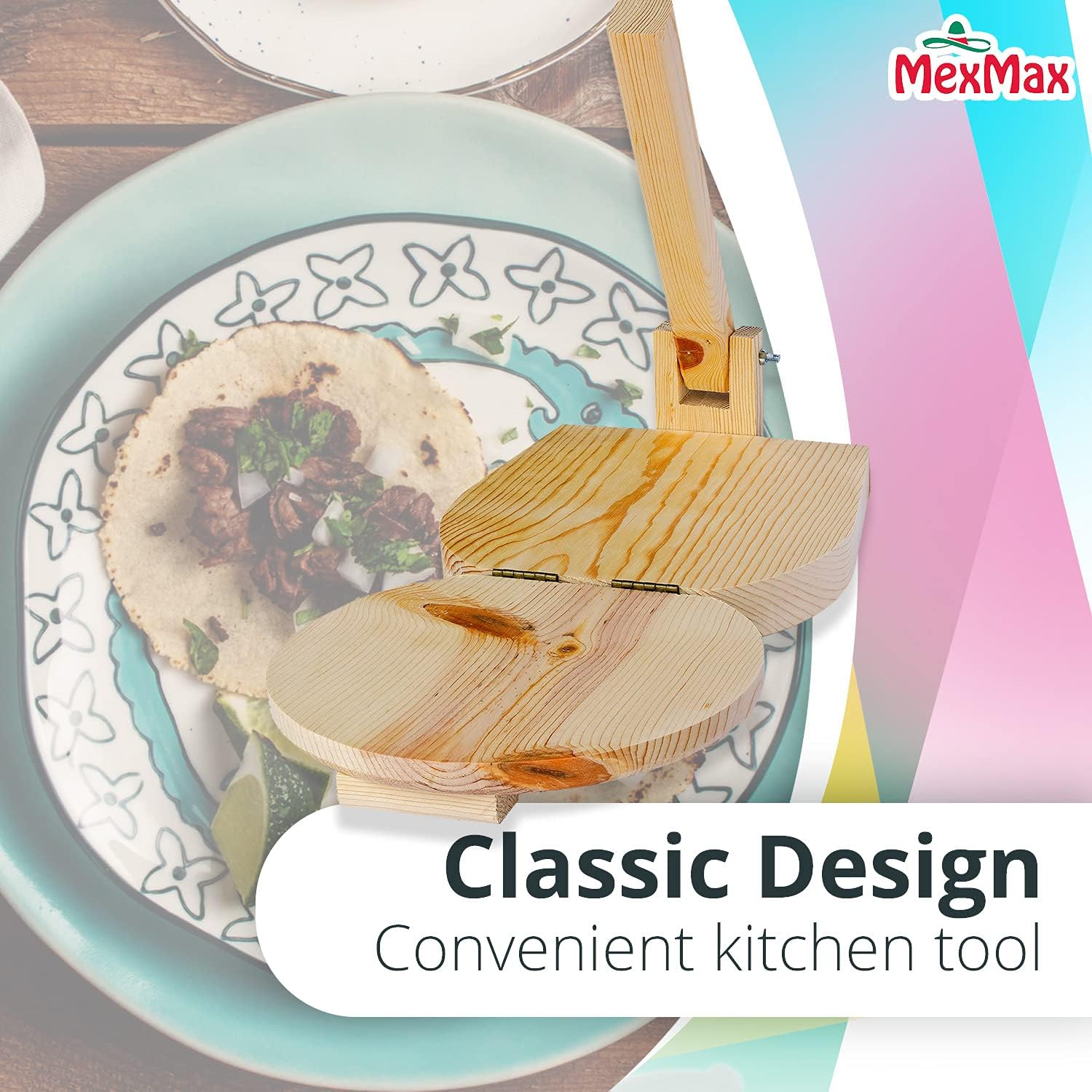 CHAMPS 9 Inch Wooden Tortilla Presser to Make Thin and Flat Discs for Homemade Mexican Tortillas, Dumpling, Roti or Empanadas - Round Prensa de Tortilla de Madera for Your Home and Business
