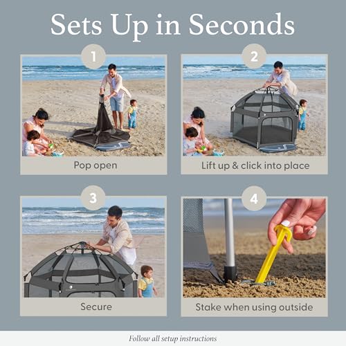 POP 'N GO Baby Playpen - Indoor & Outdoor Playpen for Babies and Toddlers - Baby Beach Tent, Foldable, Portable W/Canopy, Travel Bag, & Mosquito Net - Pop Up Pack and Play Tent (Anchor Grey)