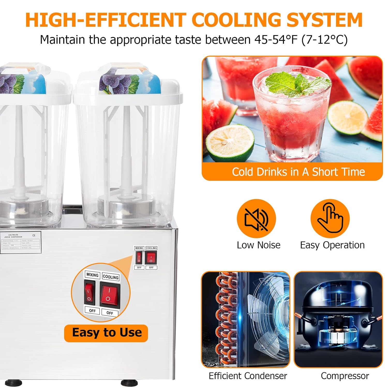 Commercial Beverage Dispenser, Garvee 2 Tanks 9.5 Gallon 36L Commercial Juice Dispenser, 18 Liter Per Tank, 280W Stainless Steel Food Grade Ice Tea Drink Dispenser with Thermostat Controlle