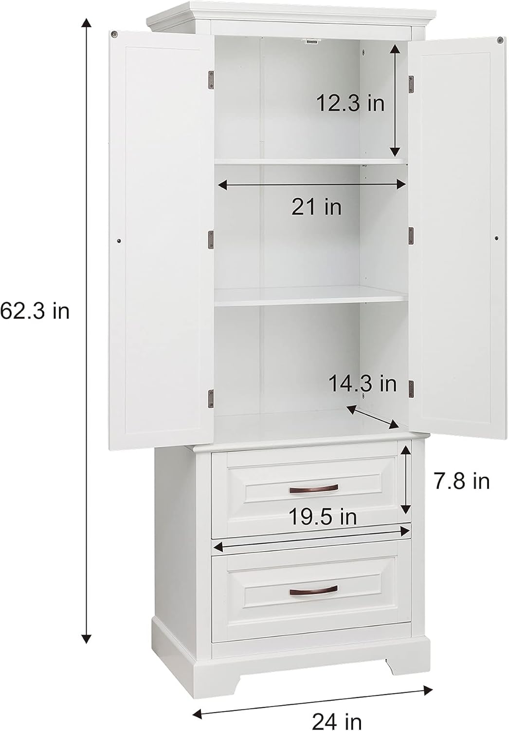 Elegant Home Fashions St. James Bathroom Storage Linen Cabinet, White