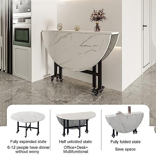 Round Folding Dining Table, Drop Leaf Kitchen Table for Small Spaces, Versatile Collapsible Extension Dinner Kitchen Office Desk Table, 6 Wheels, Space Saving Folding Kitchen Table (Color : Walnut,