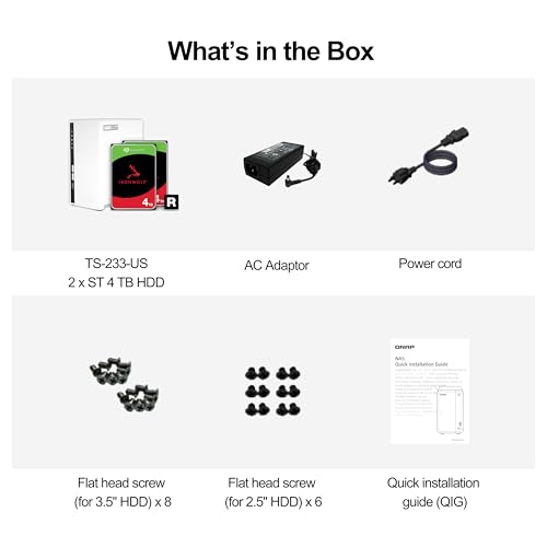 QNAP 4 Bay NAS with 12TB Storage Capacity, Preconfigured RAID 5 Seagate IronWolf Drives Bundle, 2.5GbE Ports (TS-433-4G-44ST-US)