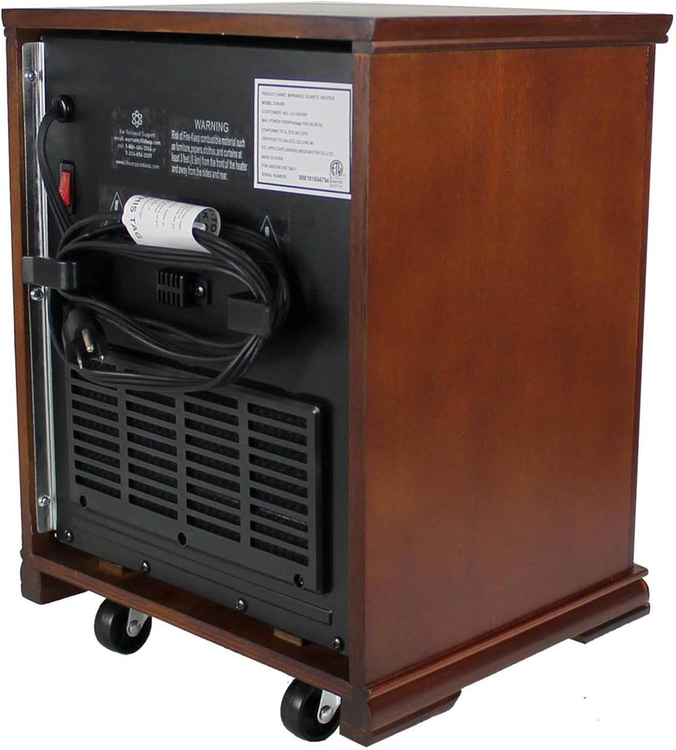Lifesmart LifePro 1500W Portable Electric Infrared Quartz Space Heater for Indoor Use with 4 Heating Elements and Remote Control, Brown Oak Wood