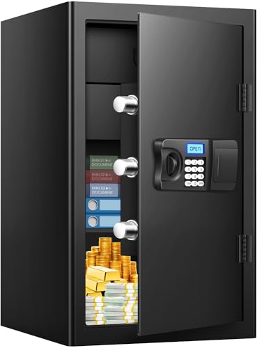2.6 Cuft Large Fireproof Home Safe Box with Fire proof Document Bag, Anti-Theft Digital Safe Fireproof Waterproof with Keypad Key, Personal Security Electronic Safe for Money Medicines Jewelry