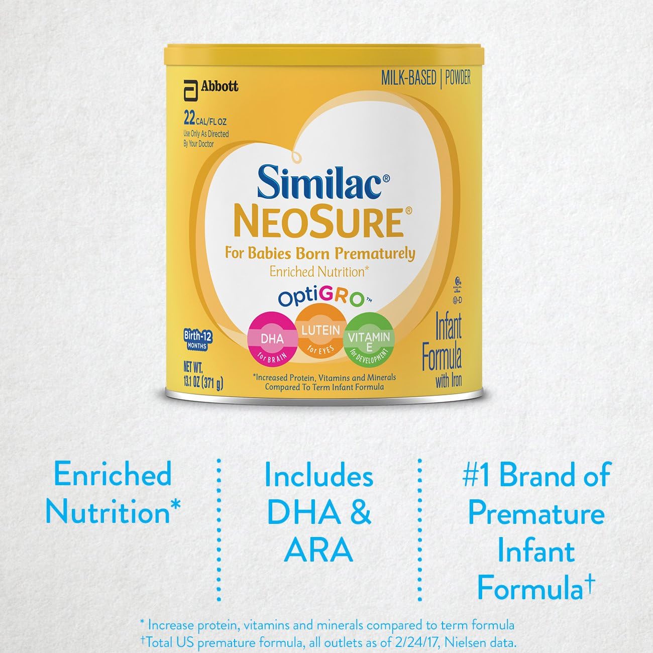Similac NeoSure Infant Formula with Iron, For Babies Born Prematurely 13.1 oz, 6 Count Pack of 2