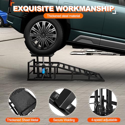 2 Pack Hydraulic Car Ramps, 11050LBS 5T Car Ramp High Lift 9"-14.2", Heavy Duty Steel Car Lift Ramp, Automotive Truck Service Ramps for Oil Changes Support Jack for Maintenance, Black