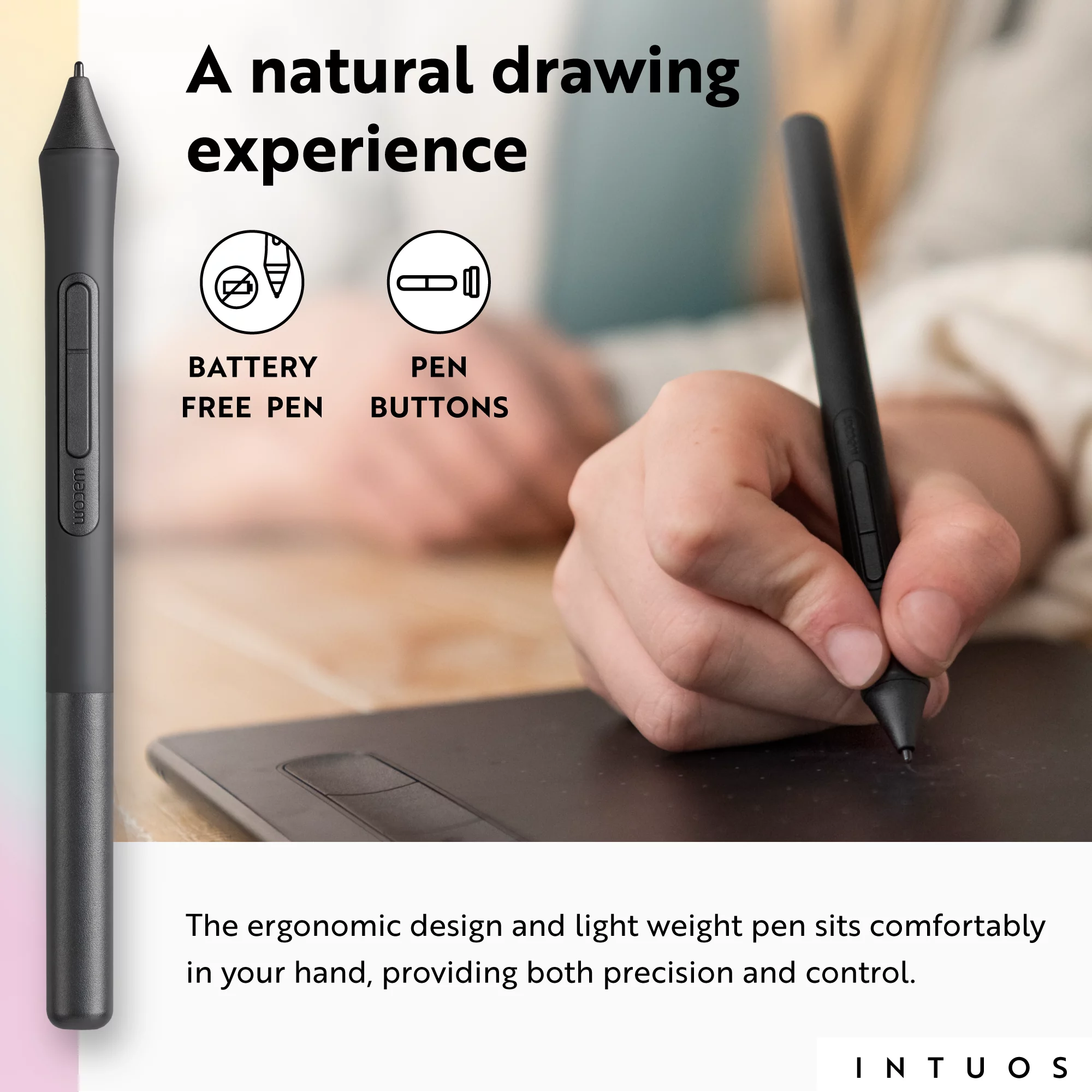 Wacom Intuos Wireless Graphics Drawing Tablet with 3 Bonus Software Included, 7.9" X 6.3", Black (CTL4100WLK0) Small (Wireless)