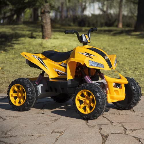 Blitzshark 24V Ride on ATV Kids Quad 4-Wheeler Electric 4WD, with 4X75W Powerful Motors, 9AH Large Battery, 6 MPH Max Speed, Easy-Drag, Soft Brake, Full-Metal Suspension, Wireless Music Player, Black