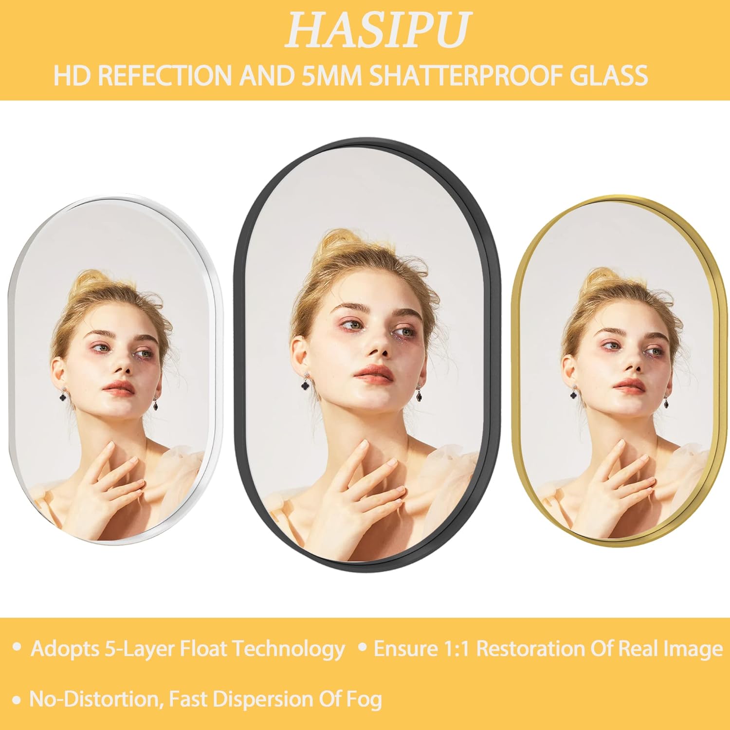 Hasipu 24×36 Inch Oval Wall Mirror for Bathroom, Gold Metal Frame Bathroom Mirrors, Wall Mounted Mirror (Horizontal/Vertical)