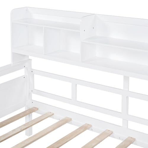 WADRI Multi-Functional Twin Size Daybed with Bedside Shelf and 2 Storage Drawers, Wood Daybed Sofa Bed Frame with Sturdy Slat Support for Office Living Room Bedroom, Easy Assembly (Gray-ss1)