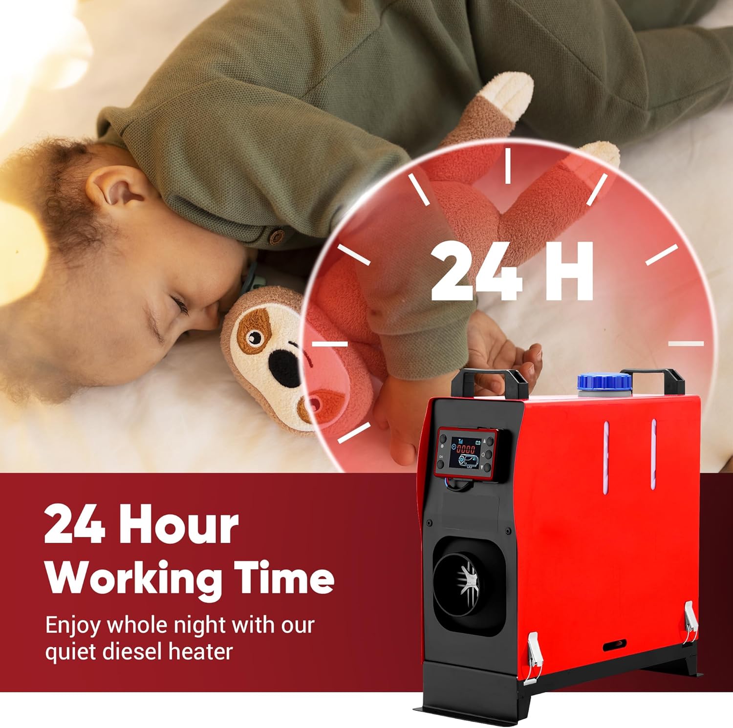 Diesel Heater 8KW,All-in-One Diesel Air Heater, Portable Diesel Heater with LCD Monitor & Remote Control, Fast Heating for Tent, Car, RV, Truck, Camper, Trailer, Motorhome, Red