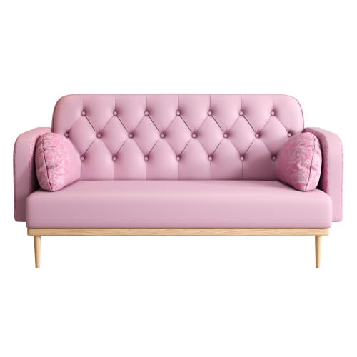 Modern Loveseat Sofa Couch with 2 Throw Pillows,PU Leather Upholstered Small Love Seat Couches with Tulip Pattern, New,2 Seater for Living Room Bedroom (Green)