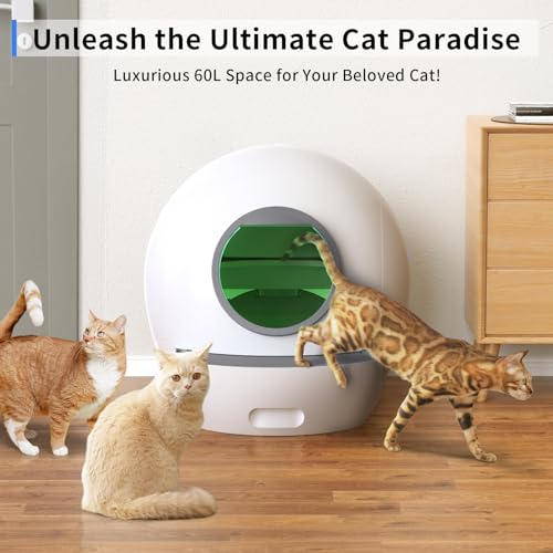 ELS PET Self Cleaning Cat Litter Box with 2 Pack Litter for Multiple Cats,Cat Litter Box Automatic Cleaning App Control/Smart Monitor/Odor-Removal Designl,Electric Litter Box with 2 Pack Litter-Purple