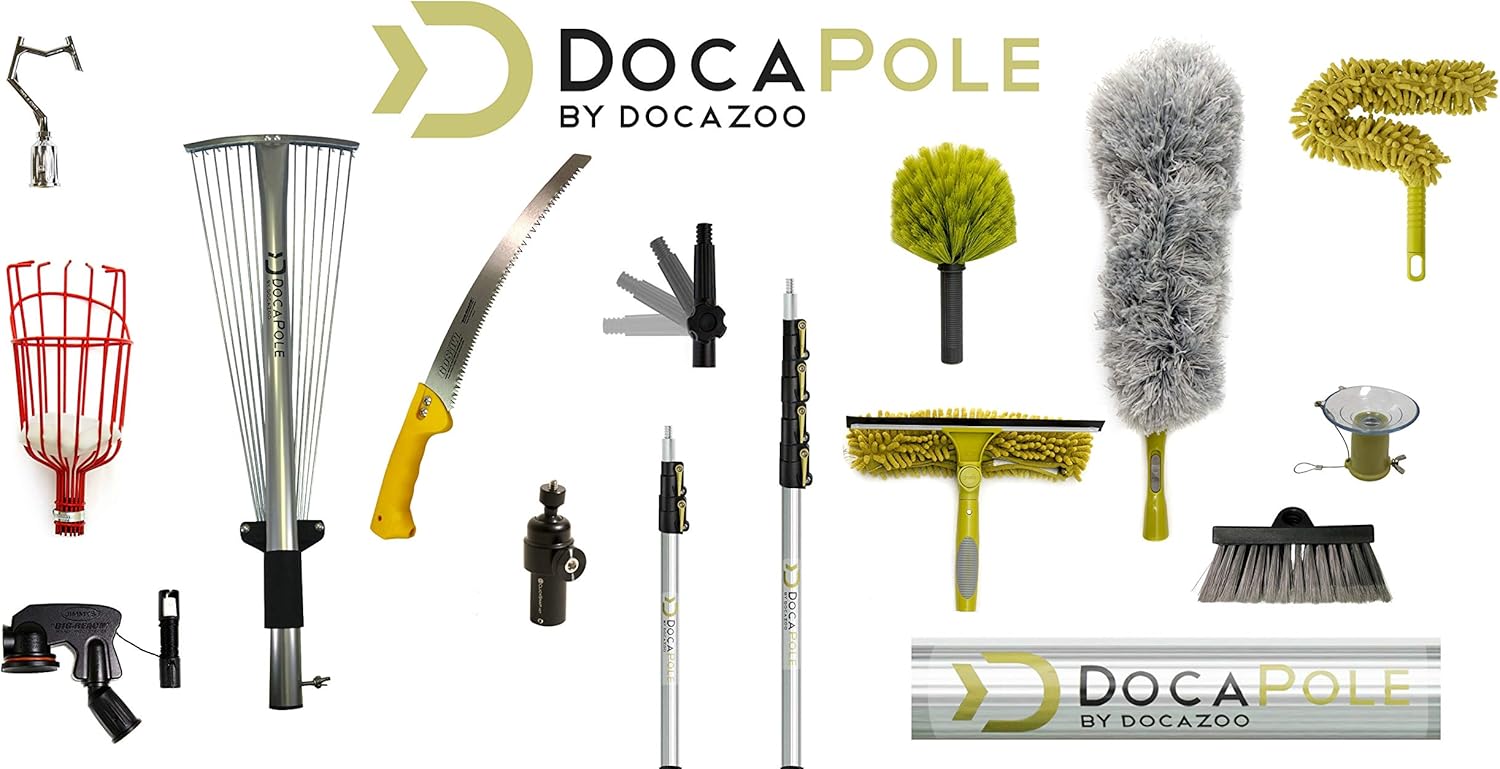 DocaPole 7-30 Foot Telescoping Extension Pole + GoSaw Attachment Pruning Pole Saw; Extendable Limb Saw and Trimmer For Tree Pruning on Branches Less than 2" Diameter; Includes Feather Duster