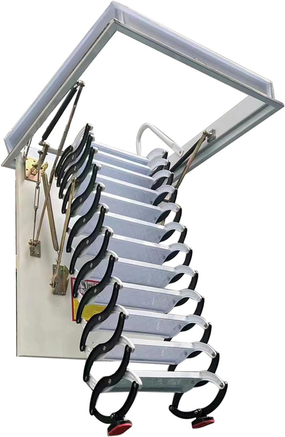 TECHTONGDA Ceiling Attic Loft Ladder, Retractable Pull Down Attic Ladder, 12 Steps Folding Ladder Attic Extension Stairs, 9.84ft Adjustable Height, 660lbs Capacity, 31.5'' x 39.4'', Black + White